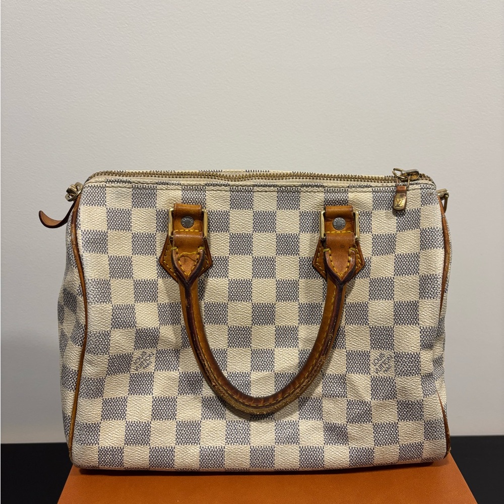 Checkered Handbag with Brown Accents